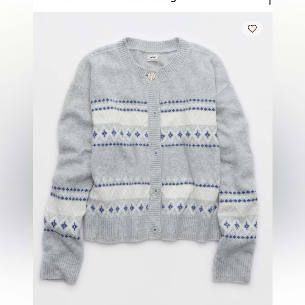 Aerie unREAL Fairisle Cardigan gray blue and white like new - Picture 2 of 8